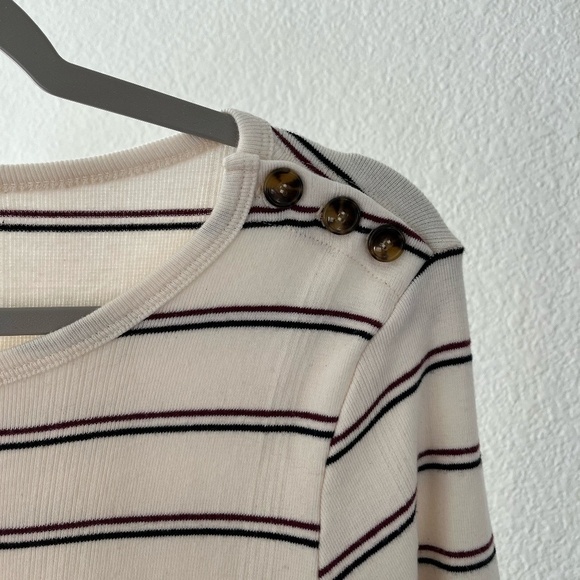 FRAME | Classic Old Money Edie Button Detail Striped Sweater | Size Large - Picture 4 of 9